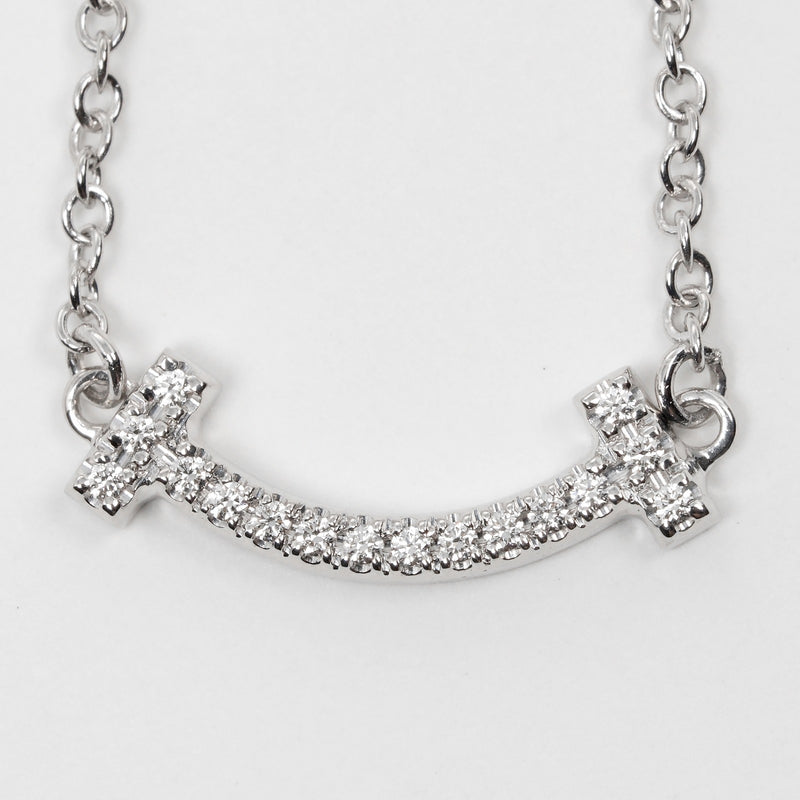 [Tiffany＆co。] Tiffany T微笑迷你项链K18白金X钻石大约2.35g T微笑迷你女士
