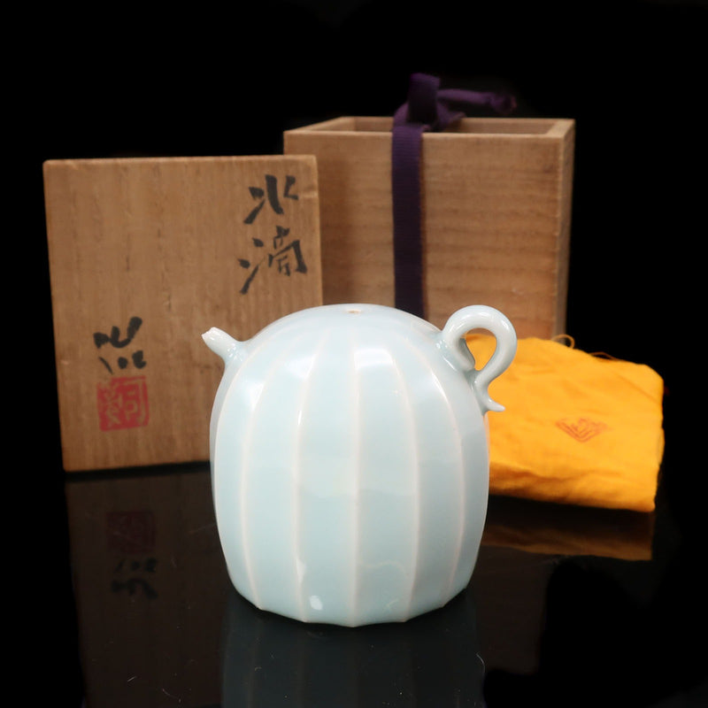 [kyoyaki] Kyoto Ware Osamu Suzuki Goutte d'eau en porcelaine bleue et blanche Antique