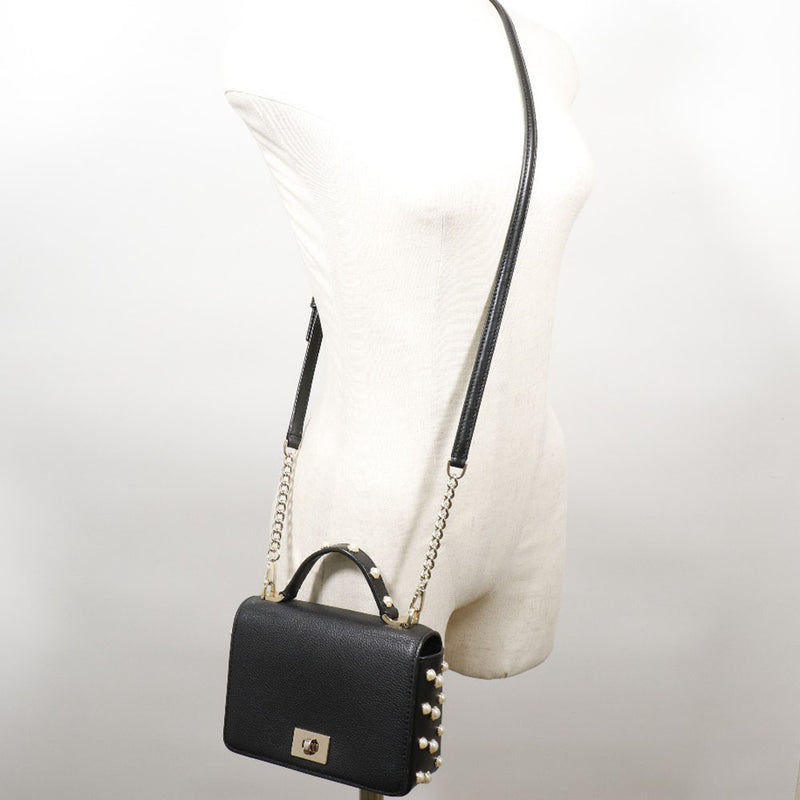 【Kate Spade】ケイトスペード
 2WAYショルダー ハンドバッグ
 WKRU5673-001 レザー×フェイクパール 黒 斜め掛け 手提げ 2way ターンロック 2WAYShoulder レディースAランク