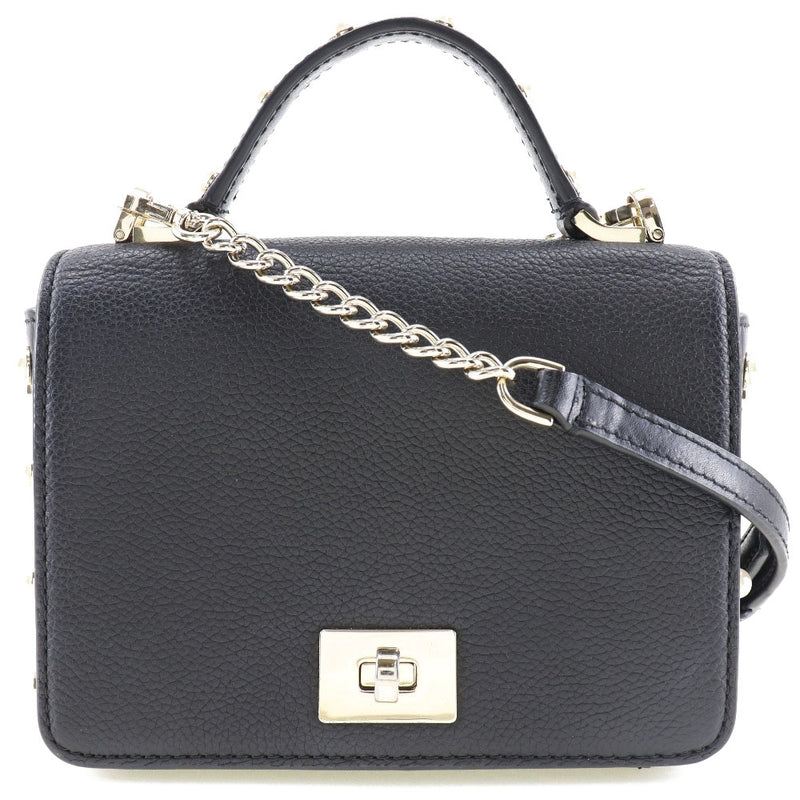 【Kate Spade】ケイトスペード
 2WAYショルダー ハンドバッグ
 WKRU5673-001 レザー×フェイクパール 黒 斜め掛け 手提げ 2way ターンロック 2WAYShoulder レディースAランク