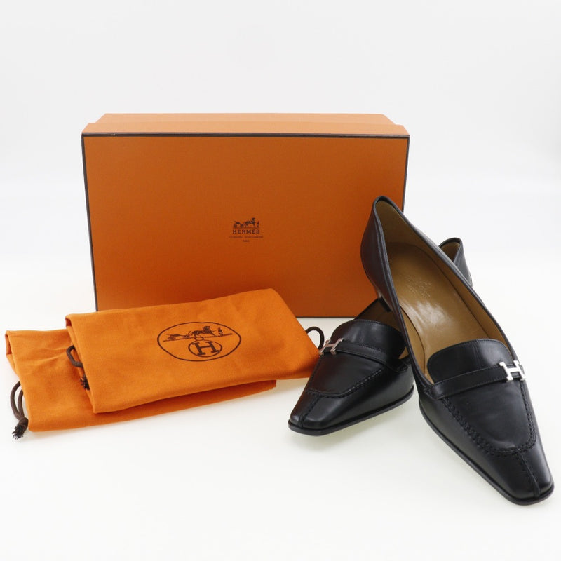 [Hermès] Hermes H Pumps de logo 022035Z Cuir noir / argent matériel h Logo Logo Mases A + Rank