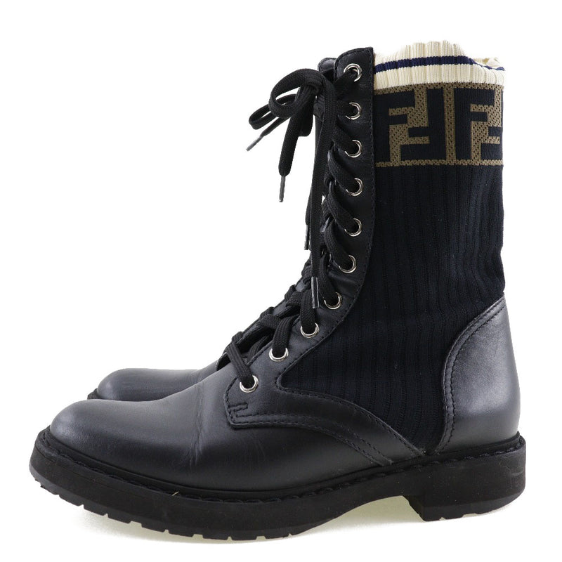 [Fendi] Fendi 
 Botas de combate rococo 
 Tela elástica ternera x poliamide negro/blanco/té Rococo Botas de combate Damas A-Rank