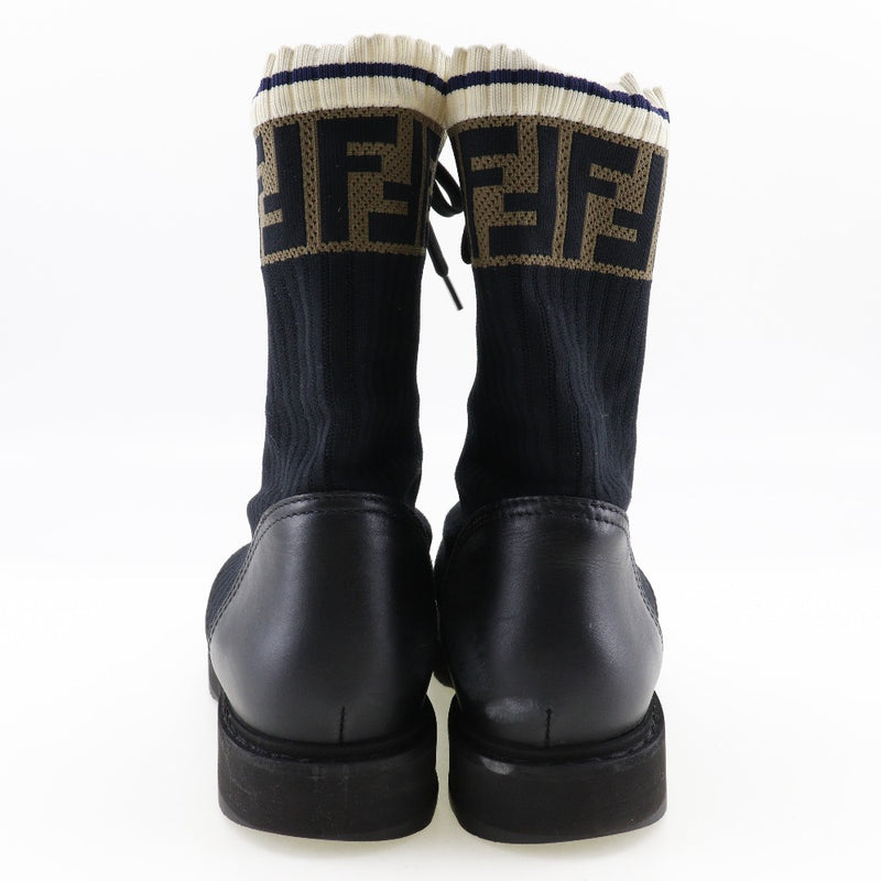 [Fendi] Fendi 
 Botas de combate rococo 
 Tela elástica ternera x poliamide negro/blanco/té Rococo Botas de combate Damas A-Rank