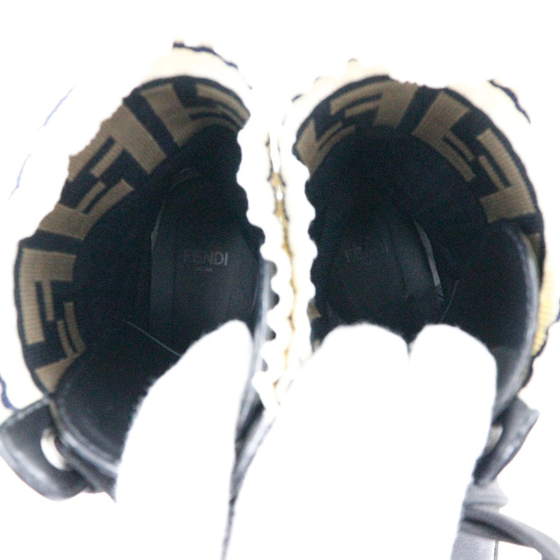 【FENDI】フェンディ
 ロココ コンバットブーツ ブーツ
 ストレッチファブリック  カーフ×ポリアミド 黒/白/茶 rococo combat boots レディースA-ランク