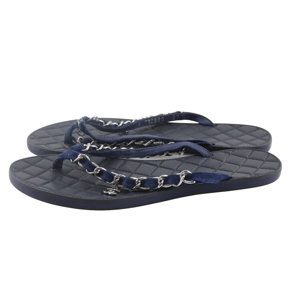 【CHANEL】シャネル ココマーク チェーン G30880 ラバー×レザー 黒/紺 レディース ビーチサンダル CHANEL] Chanel COCO Mark beach sandals G30880 – NISHIKINO VINTAGE