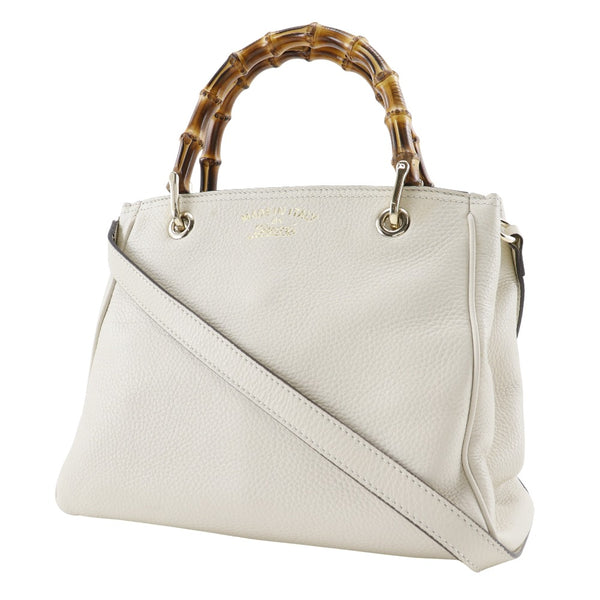 [GUCCI] Gucci 
 Bamboo handbag 
 2WAY shoulder 336032 leather x Bamboo x Canvas Off White Diagonal Handscape 2WAY A5 Magnet Type Bamboo Ladies