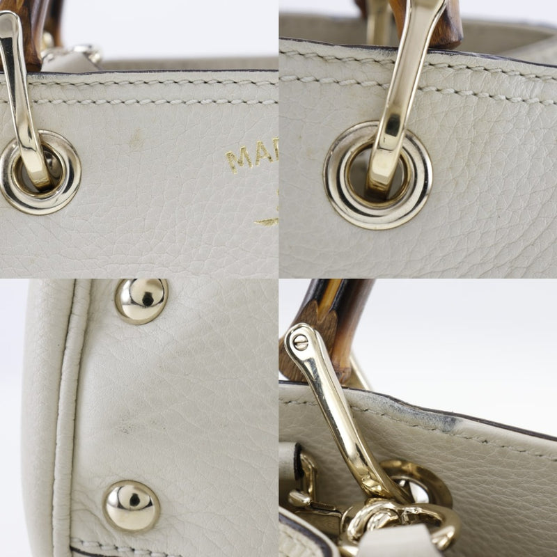 [GUCCI] Gucci 
 Bamboo handbag 
 2WAY shoulder 336032 leather x Bamboo x Canvas Off White Diagonal Handscape 2WAY A5 Magnet Type Bamboo Ladies