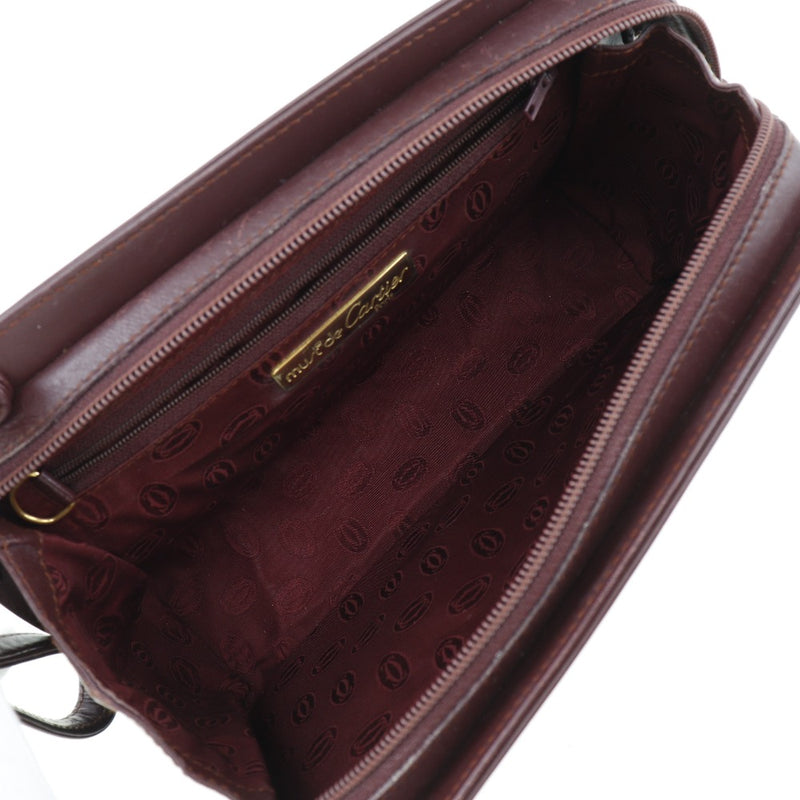 [Cartier] Cartier 
 Second bag 
 Leather wine red handbag A5 fastener men's