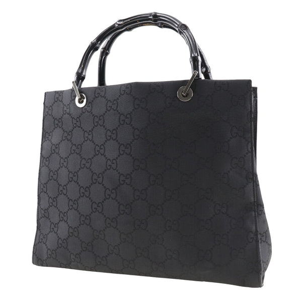 [GUCCI] Gucci 
 Bamboo handbag 
 002 /1010 Nylon Canvas x Bamboo Black Handscape A5 Open Bamboo Ladies