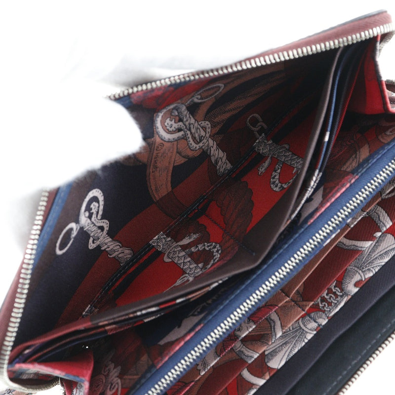 [HERMES] Hermes 
 Asap Sil Quinn Long Wallet 
 Epsom Wine Red T engraved zipper Azap Silk in Long Longs A Rank
