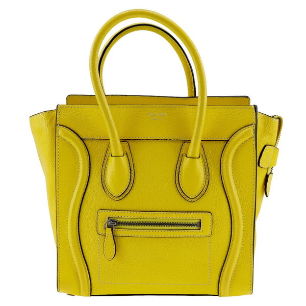 [Celine] Celine 
 Luggage micro handbag 
 Calf Yellow Handscope A5 Fastener Luggage Micro Ladies
