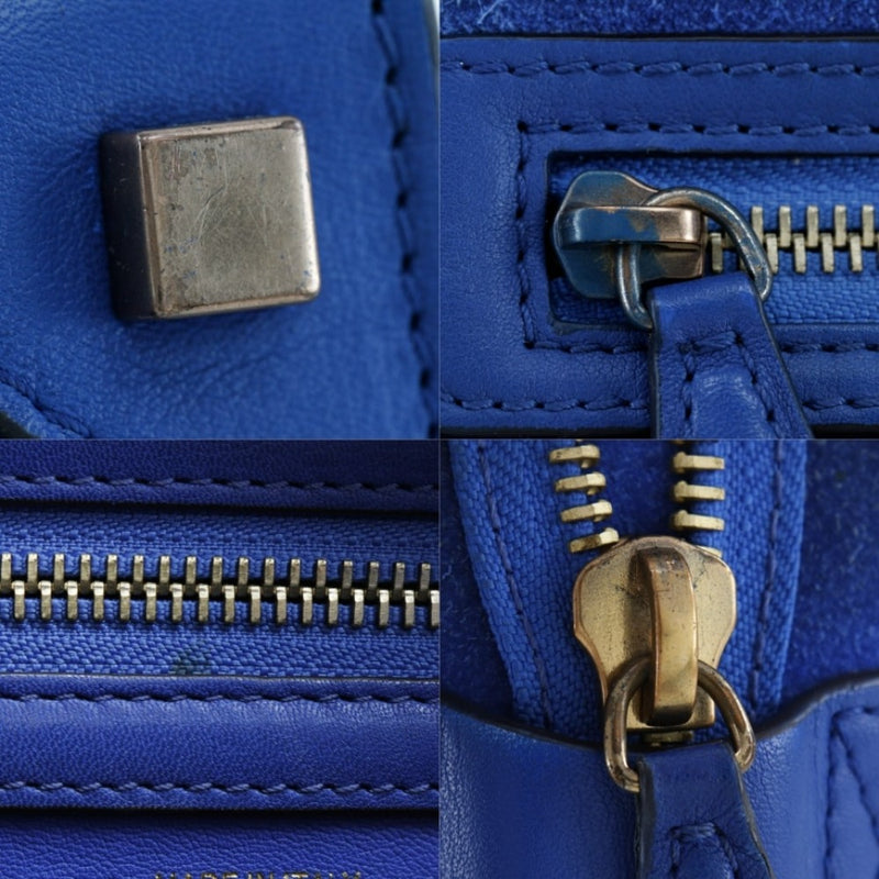 【CELINE】セリーヌ
 ラゲージマイクロ ハンドバッグ
 スウェード×カーフ ブルー 手提げ ファスナー Luggage micro レディース