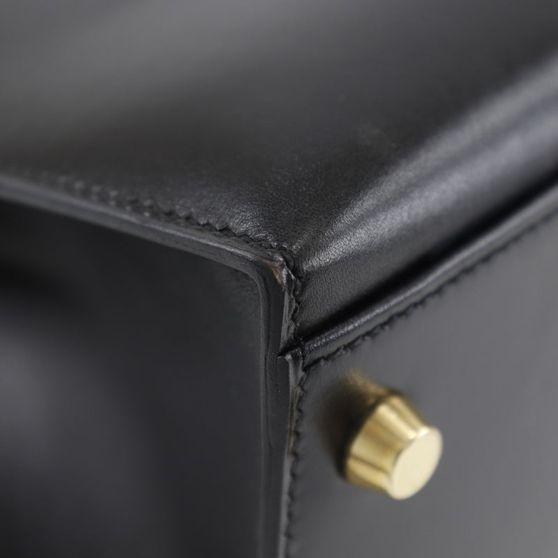 [HERMES] Hermes 
 Kelly 32 outer stitching handbag 
 Box Carf Black/Gold Bracket 〇A Engraved Shoulder Handscape