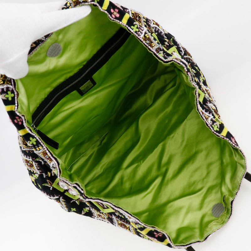[FENDI] Fendi 
 tote bag 
 Embroidery/Beads/Mirror Canvas Green Handsage A4 Open Ladies B-Rank