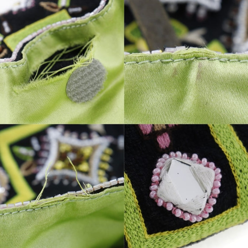 【FENDI】フェンディ
 トートバッグ
 刺繍/ビーズ/ミラー キャンバス 緑 手提げ A4 オープン レディースB-ランク