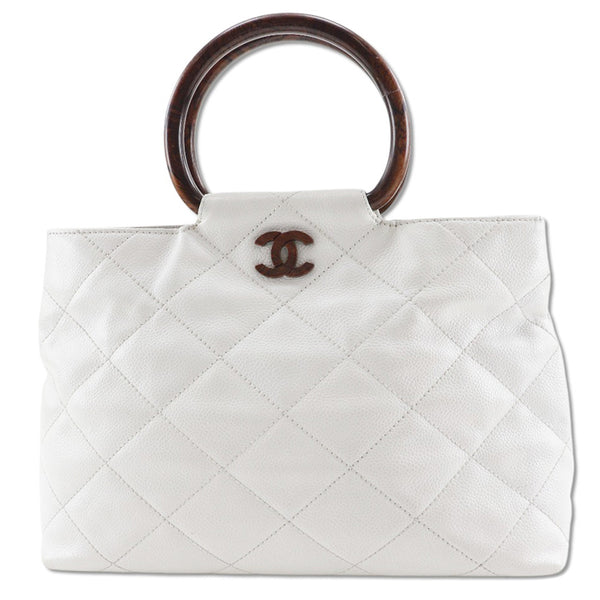 [CHANEL] Chanel 
 Coco Mark Handbag 
 Caviar Skin White Handsage A5 Magnet Type COCO Mark Ladies