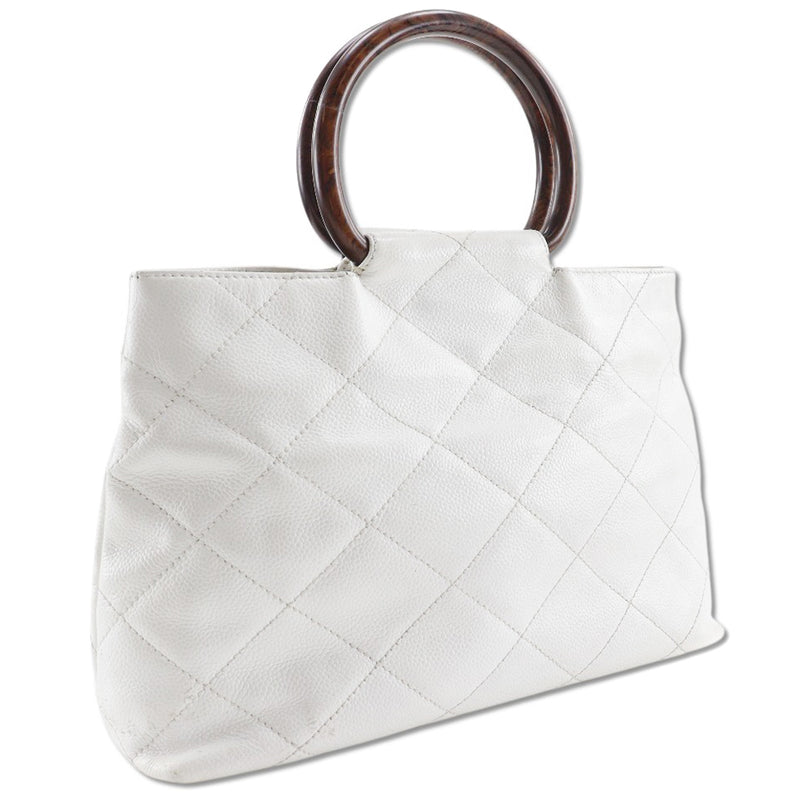 [CHANEL] Chanel 
 Coco Mark Handbag 
 Caviar Skin White Handsage A5 Magnet Type COCO Mark Ladies