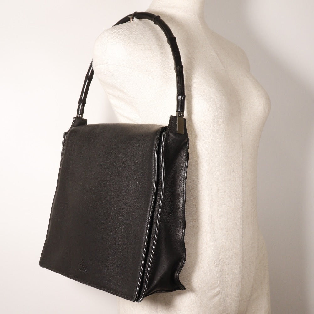 【GUCCI】グッチ バンブー 001 3243 200047 カーフ 黒 レディース ショルダーバッグ GUCCI Bamboo Shoulder Bag 001 3243 200047 Calf Black A5 Flap