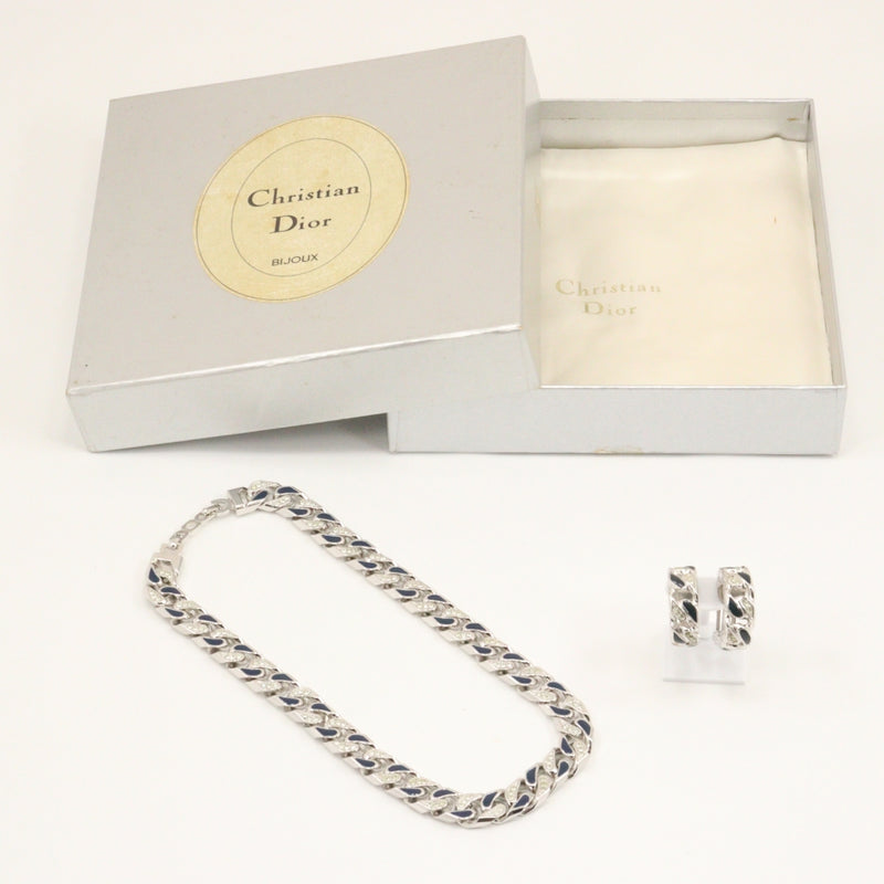 [Dior] Christian Dior EarringSet Necklace Vintage metal x rhinestone Silver Approximately 109.2g EARING SET Ladies