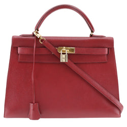 [Hermes] Hermes Kelly 32 외부 스티칭 핸드백 Courchevel 붉은 어깨 핸드백 2way A5 벨트 브래킷 켈리 32 외부 재봉 여성 B- 레크 랭크