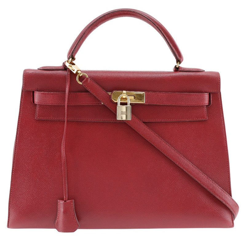 [Hermes] Hermes 
 Kelly 32 bolso de costura exterior 
 Courchevel Bolso de hombro rojo 2 videas A5 Soporte de cinturón Kelly 32 Outside coser damas B-rank