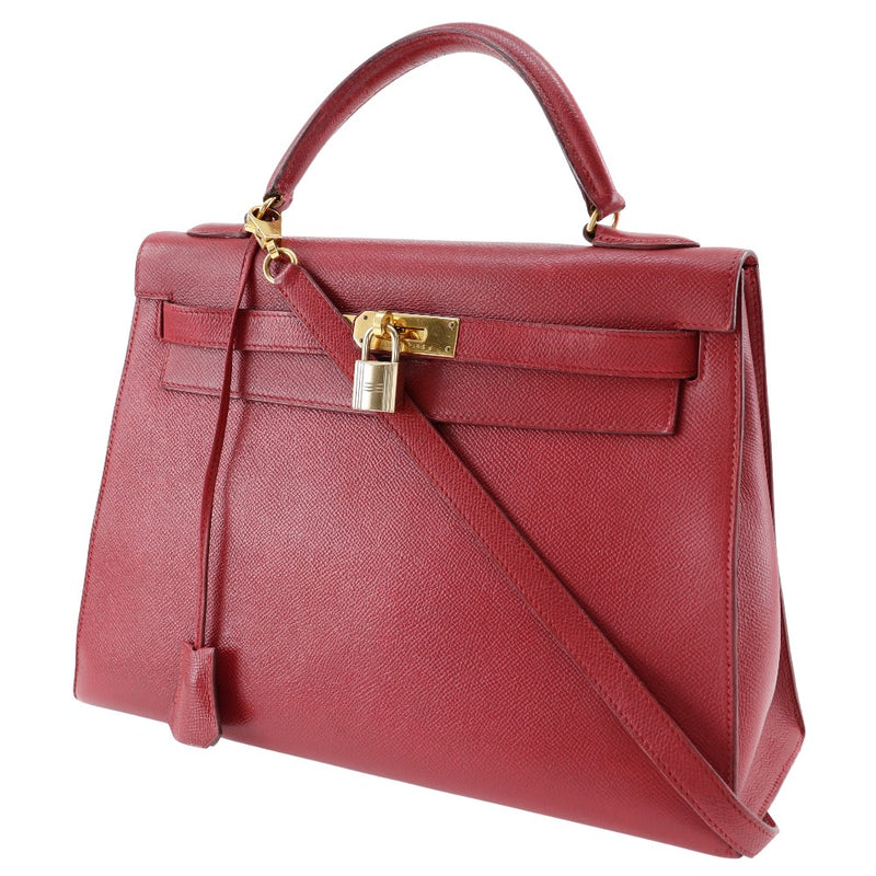 [Hermes] Hermes Kelly 32 Bolso de costura exterior Courchevel Bolso de hombro rojo 2 videas A5 Soporte de cinturón Kelly 32 Outside coser damas B-rank