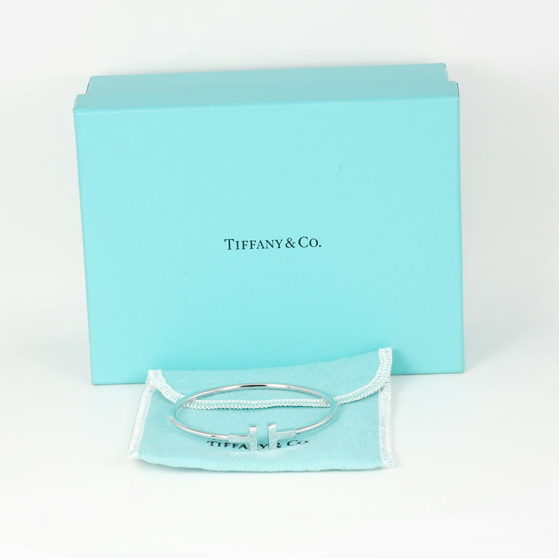 [Tiffany & Co.] Tiffany 
 T 와이어 브레이슬릿 
 무기 주위의 16cm K18 화이트 골드 약 8.24g T 와이어 숙녀 A 등급