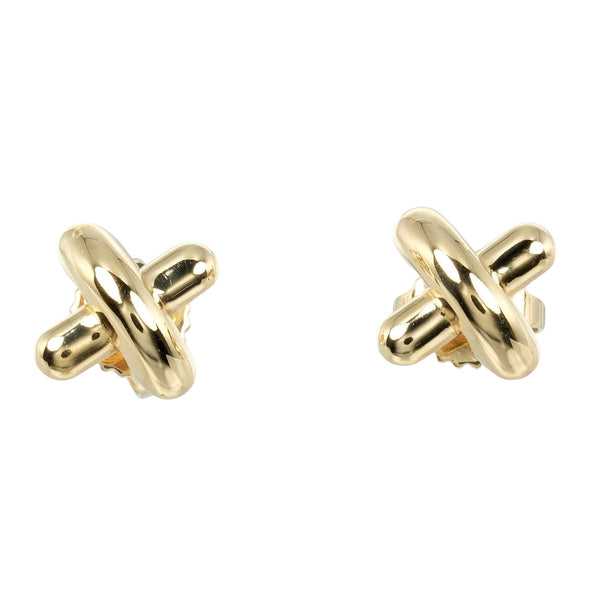 [Tiffany＆Co。]蒂法尼 
 针迹交叉耳环 
 K18黄金约2.68克针迹十字女士