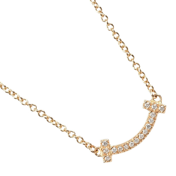 [Tiffany＆Co。]蒂法尼 
 T微笑迷你项链 
 K18粉红色金X钻石大约2.16克T微笑迷你女士