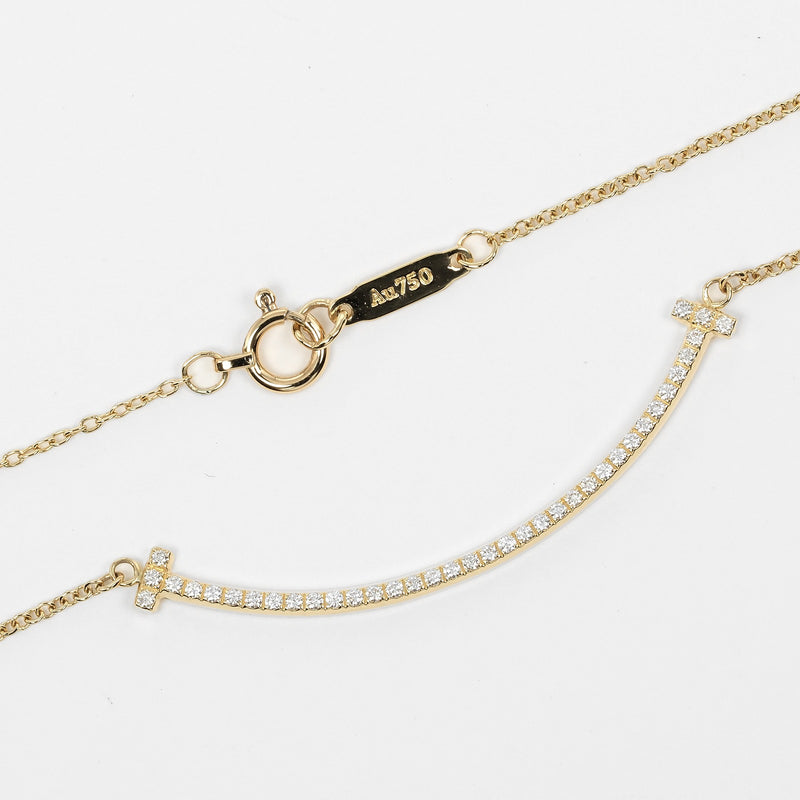 [Tiffany＆Co。]蒂法尼 
 t微笑小项链 
 K18黄金X钻石大约2.21g T微笑小女士