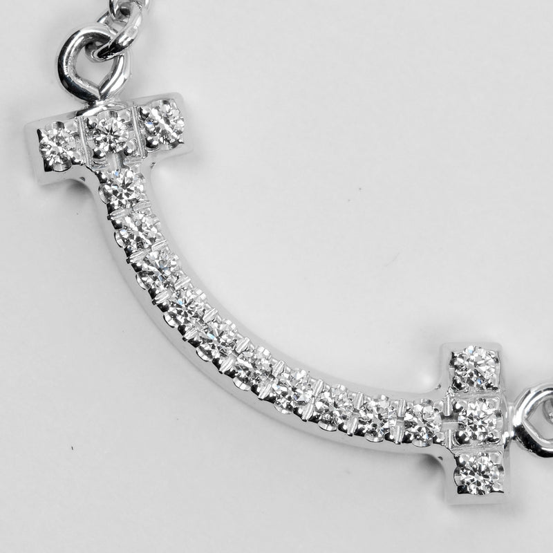 [Tiffany＆Co。]蒂法尼 
 T微笑迷你项链 
 K18白金X钻石大约2.36克T微笑迷你女士