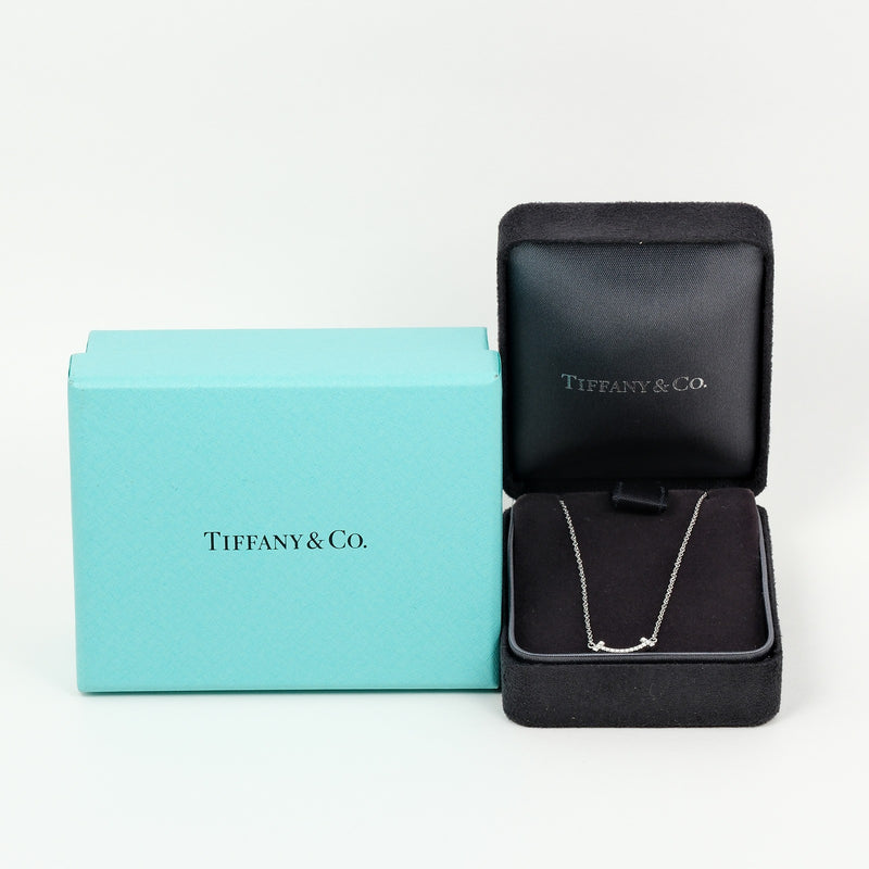 【TIFFANY&Co.】ティファニー
 Tスマイル ミニ ネックレス
 K18ホワイトゴールド×ダイヤモンド 約2.36g T Smile Mini レディースAランク
