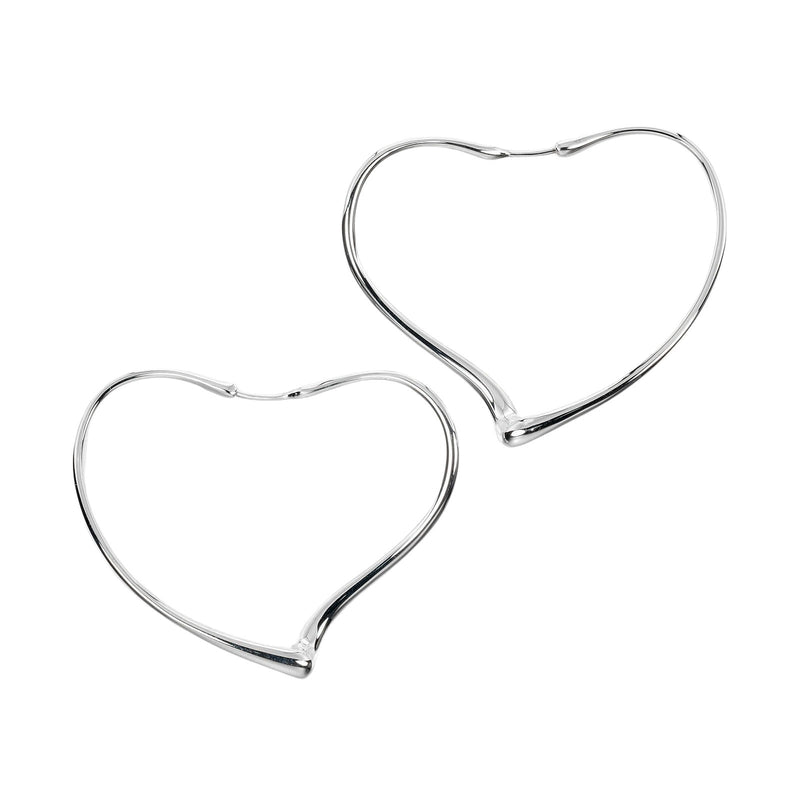 [Tiffany & co.] Tiffany Coeur ouvert de grandes boucles d'oreilles cerceaux argent 925 environ 9,33g coeur ouvert grand cerceau mesdames un rang