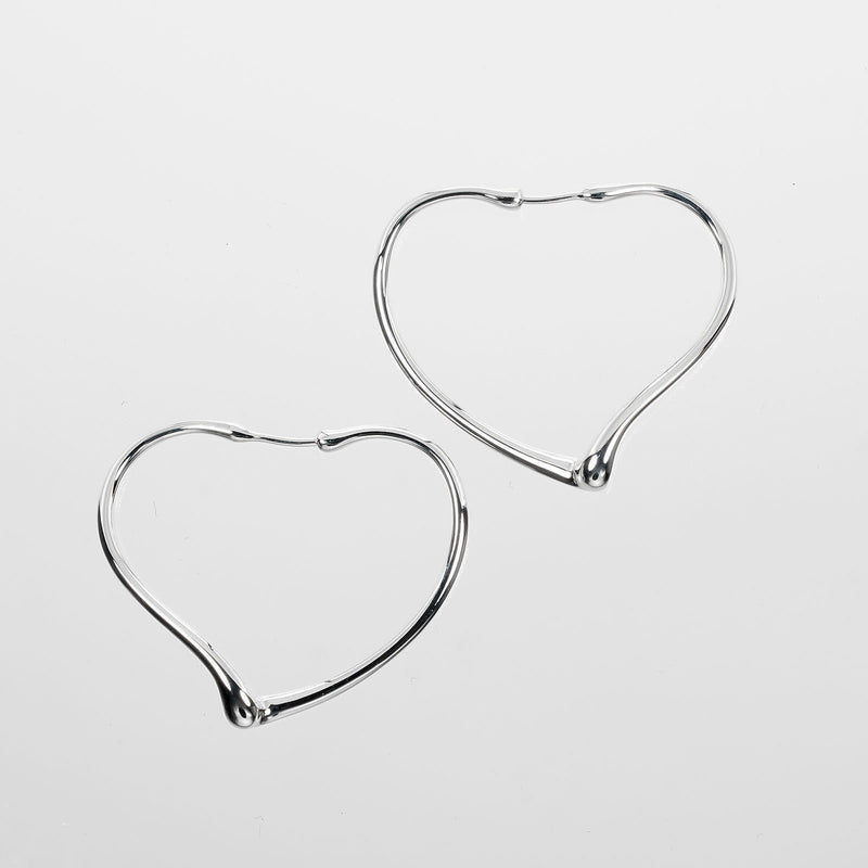 [Tiffany & co.]TIFFANY&Co. Open Heart Medium Hoop Earrings Silver 925 Approximately 5.6g Open Heart Medium Hoops Ladies A Rank