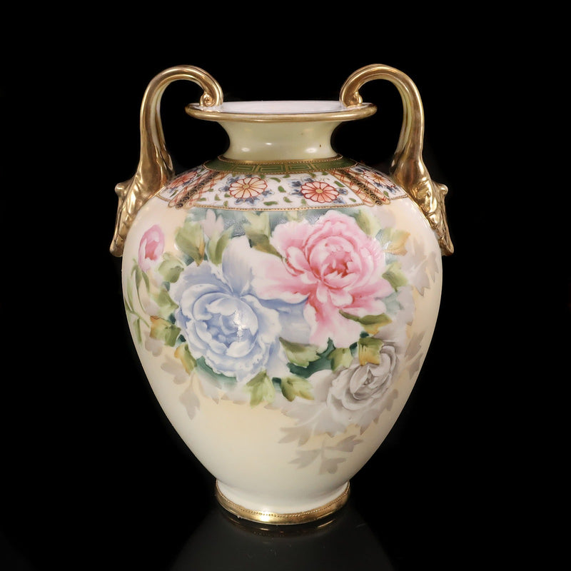 【NORITAKE】노리타케 올드 노리타케 김채 장미 그림 쌍이 꽃병 꽃병