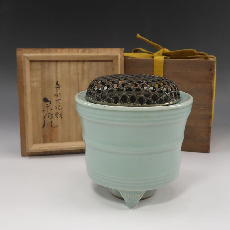 kyoyaki】京焼 無形文化財 初代 宇野宗甕 作 青磁千鳥香炉 骨董品