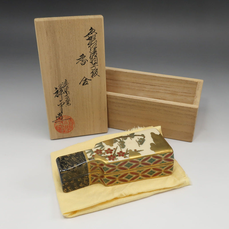 【kyoyaki】京焼 清閑寺 杉田祥平 造 色絵仁清羽子板 香合 骨董品