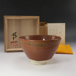 kyoyaki】京焼 【 人間国宝 清水卯一 】 造 柿釉茶碗 骨董品