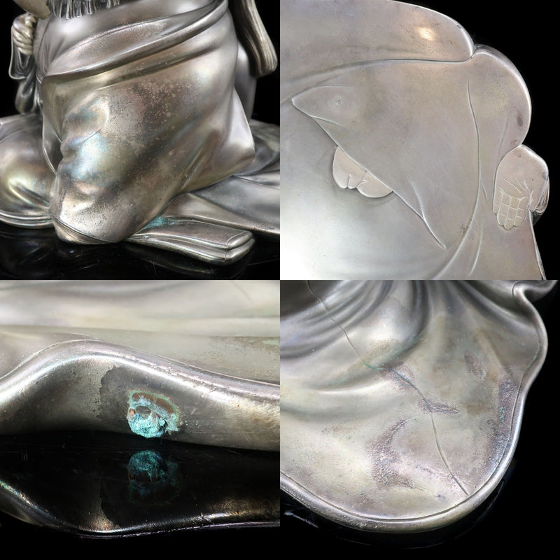 金工師 利和 / 大阪尚美堂 】 作 銀仕上 お多福 置物 銀 骨董品