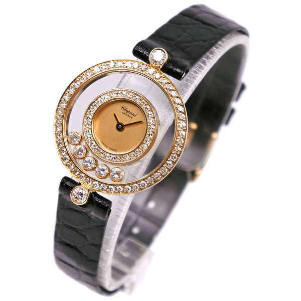 [CHOPARD] Chopard 
 Happy diamond watch 
 20/3957 K18 Yellow Gold x Crocodile x Diamond Black Quartz Analog Lord Happy Diamond Ladies A-Rank