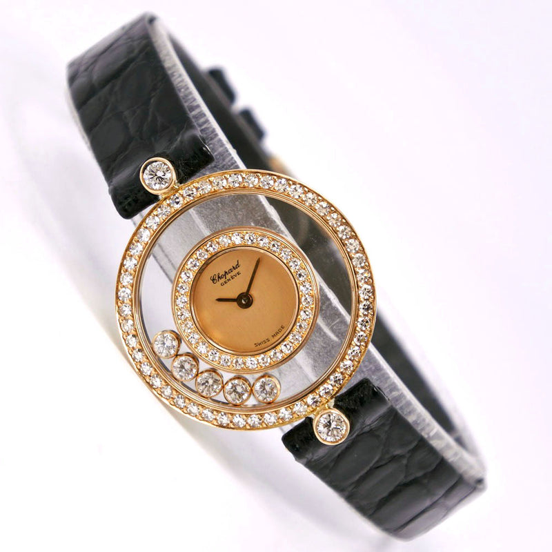 [Chopard] Chopard 
 Reloj de diamante feliz 
 20/3957 K18 Oro amarillo x cocodrilo x diamante de cuarzo negro analógico señor happy diamond damas a-rank
