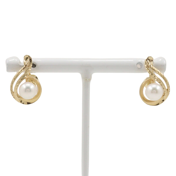 [Mikimoto] Mikimoto Pearl Earrings K14 Yellow Gold X Pearl 약 4.6g Pearl Ladies A+Rank