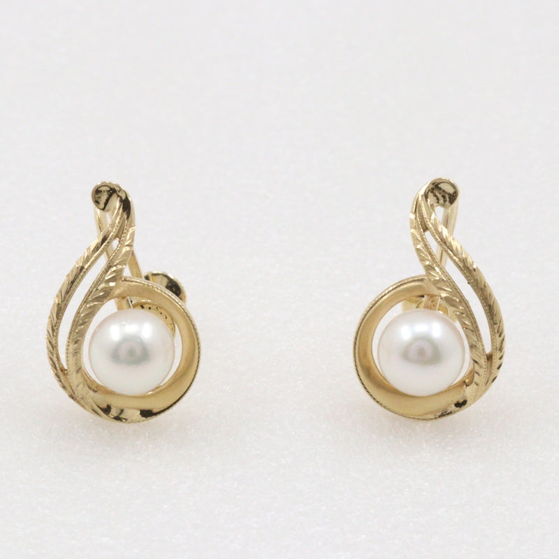 [Mikimoto] Mikimoto Pearl Earring K14 Yellow Gold x Pearl about 4.6g Pearl Ladies A+Rank