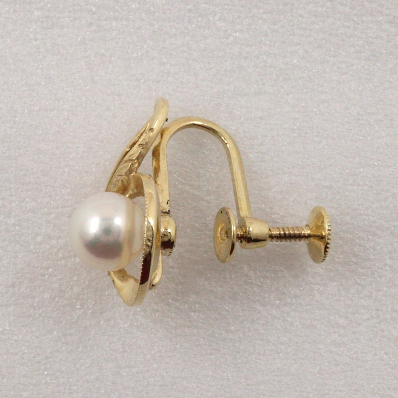 [Mikimoto] Mikimoto Pearl Earring K14 Yellow Gold x Pearl about 4.6g Pearl Ladies A+Rank