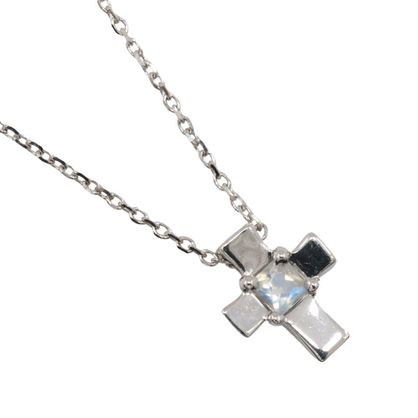 [4 ° C] Yeong Sea Cross Collier K18 White Gold X Moonstone Cross Environ 2,2 g croix de dames A-Rank