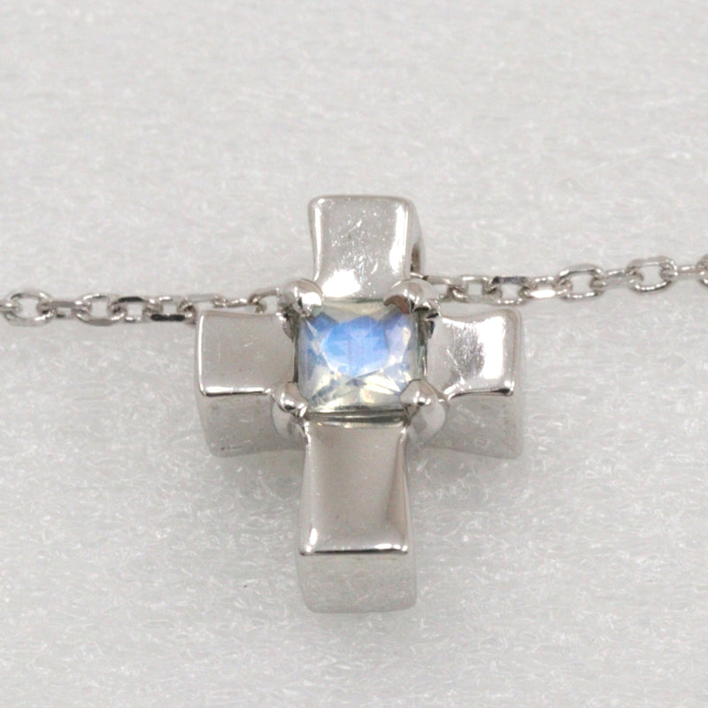 [4 ° C] Collar cruzado de mar yeong 18KGold White X Moonstone Cross aproximadamente 2.2 g Cross Ladies A-Rank