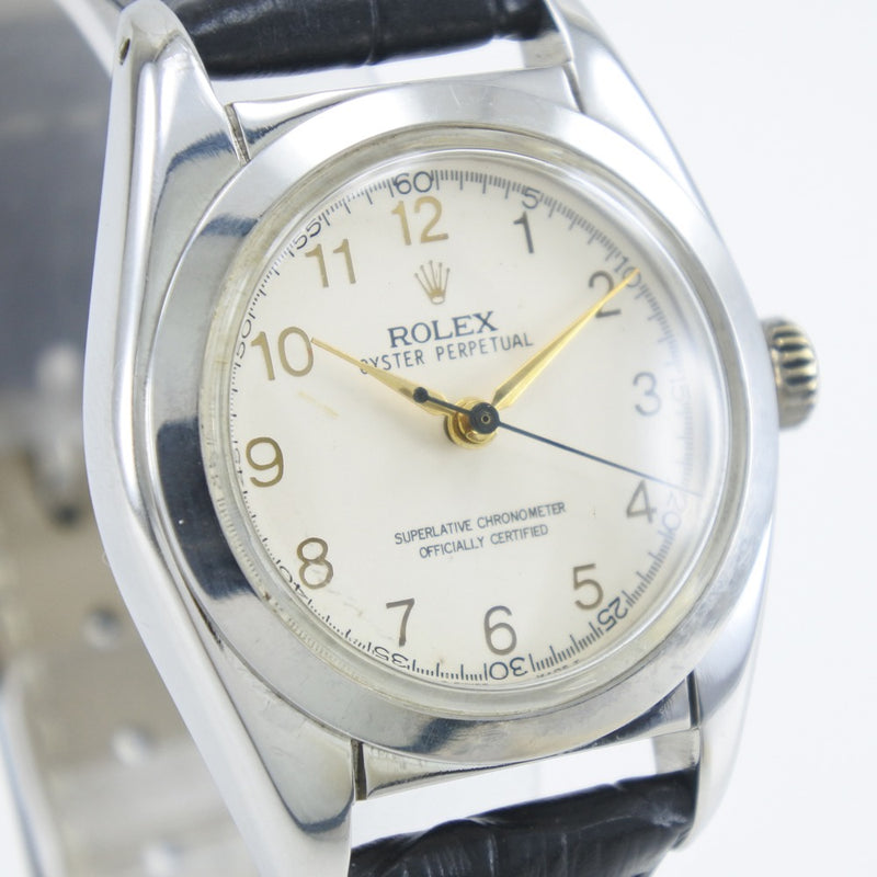 [ROLEX] Rolex bubble back watch Oyster Purpetual Cal.2789-1 (ETA) 5015 Stainless Steel×Embossed Leather Mechanical Automatic White dial BUBBLE BACK Boys