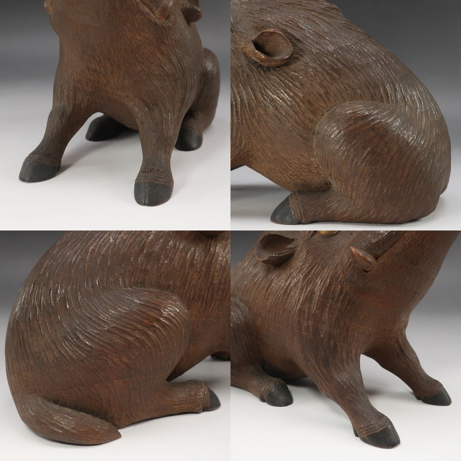 亮俊刻 銘 玉眼入 木彫 猪 置物 木工・竹工芸 骨董品 – NISHIKINO