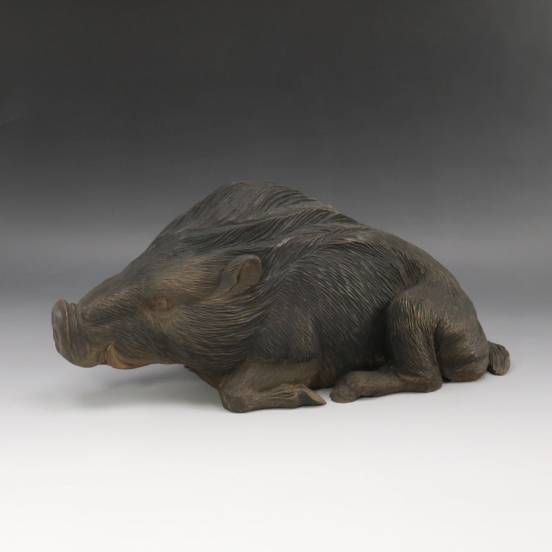 Sanbokoku Inscription Wood Carving Boar Ornament Woodworking/Bamboo Crafts Antiques