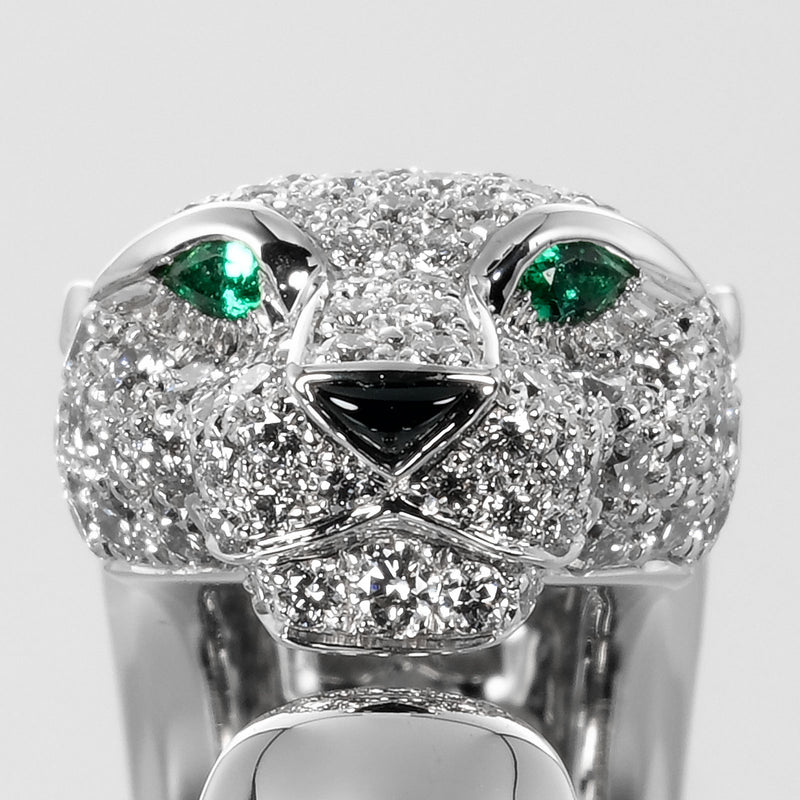 [卡地亚]卡地亚 
 锅尾18环 /戒指 
 K18白金X Diamond X Emerald约15.94克Panthere女士A+等级